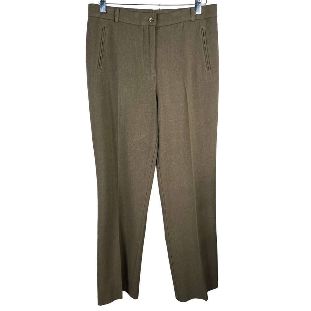 Lana Lee Flat Front Straight Trouser Pants Size 10 Wool Blend Khaki NEW Career
